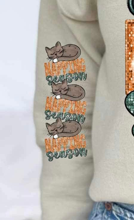 Napping season (sequin with napping cat) SLEEVE ONLY 11340 DTF TRANSFER