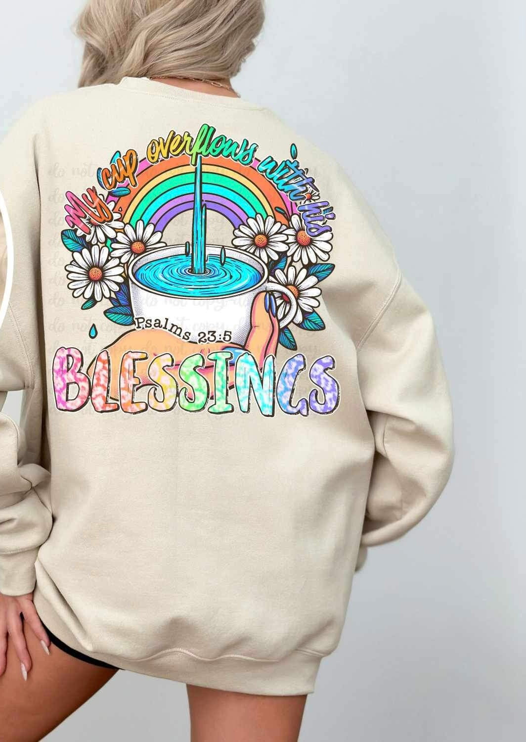 My cup overflows with his blessings rainbow and cup 25556 DTF transfer
