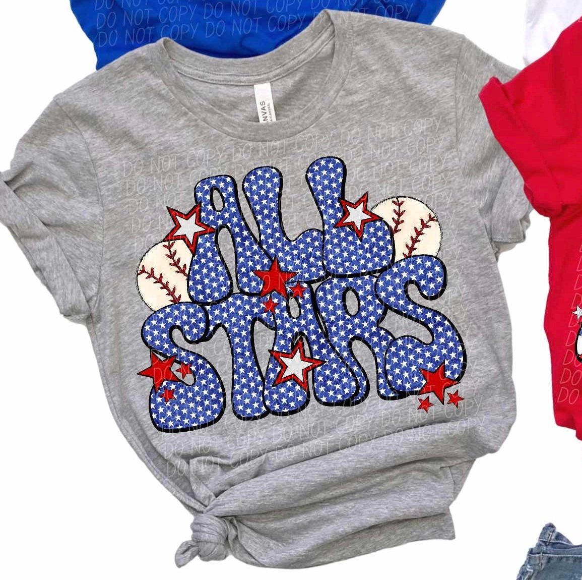 All stars blue background white stars BASEBALL (CITY) 37150 DTF transfer