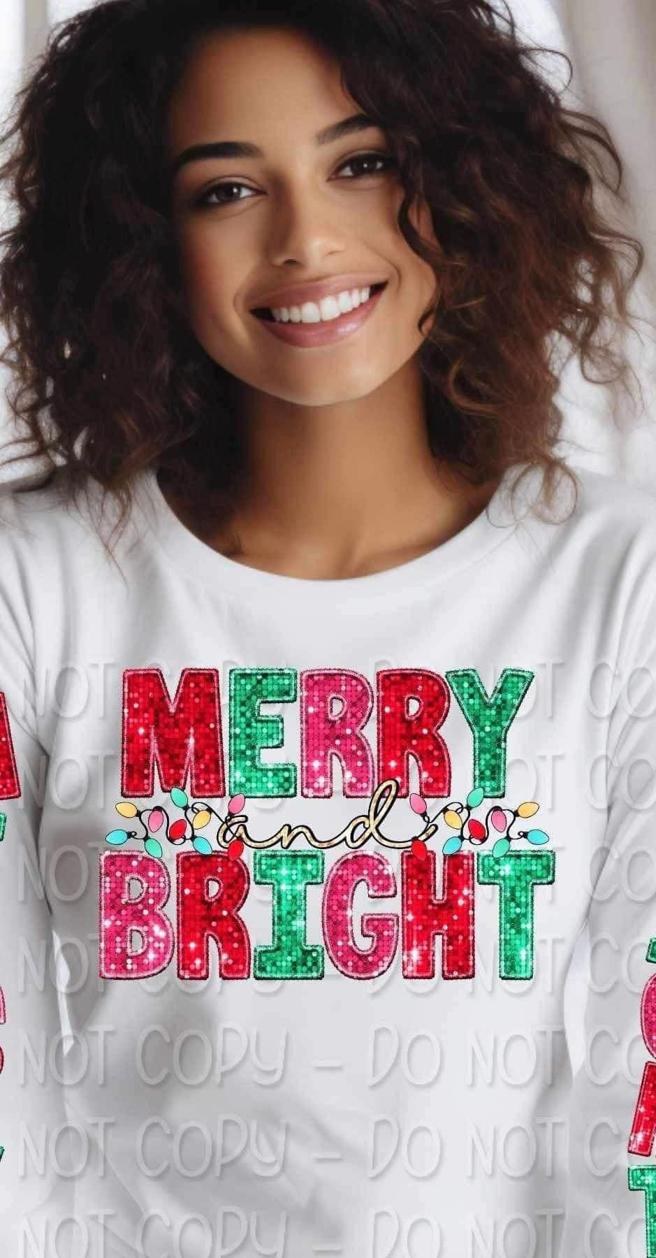 Merry and bright sequin DWS DTF Transfer