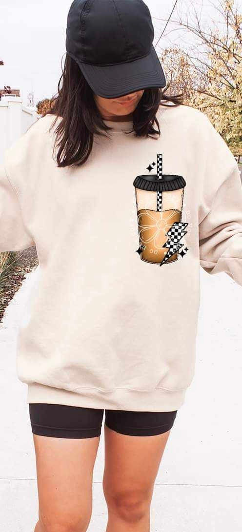 iced coffee with checkered lightening bolt (LYTTLE) 35578 DTF transfer