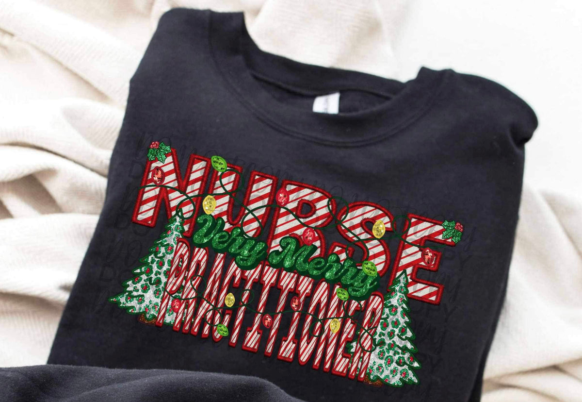 Very merry nurse practitioner Christmas trees DTF Transfer