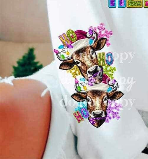 Ho ho ho (colorful sequin font with cows) SLEEVE 11841 DTF transfer