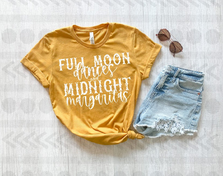 Full moon dances and midnight margaritas screen print transfer