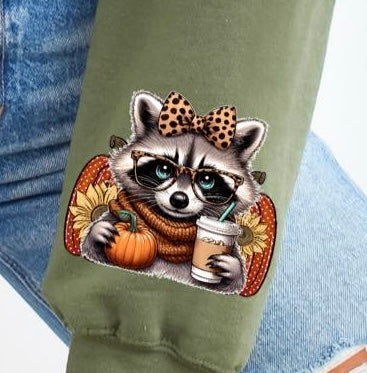 Raccoon with pumpkin and latte 36800 DTF transfer