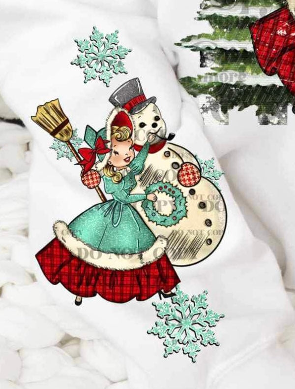 woman and snowman SLEEVE 17337 DTF TRANSFER
