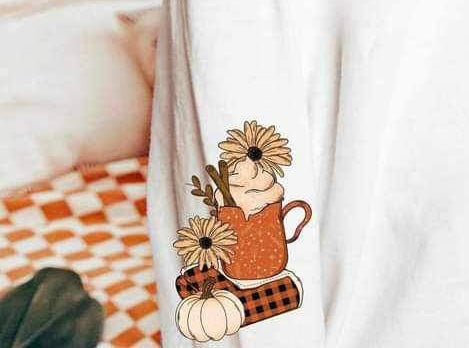 My favorite things (blanket, mug, pumpkin) SLEEVE ONLY 9939 DTF TRANSFER