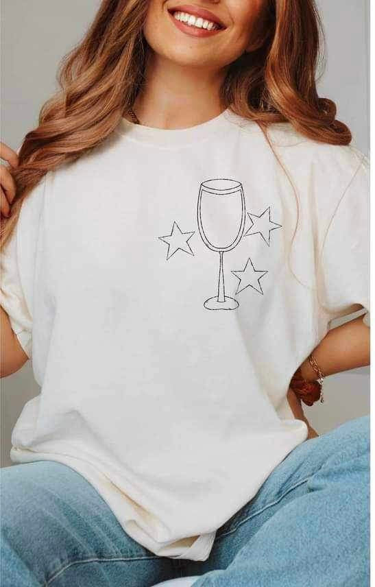 Wine glass and stars black outline (VIRGO) 16854 DTF Transfer