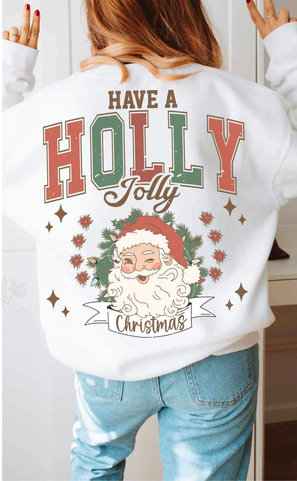 Have a holly jolly Christmas (varsity font with retro santa) 16172 DTF Transfer