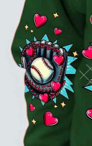 Baseball in mitt and hearts SLEEVE 20162 DTF transfer