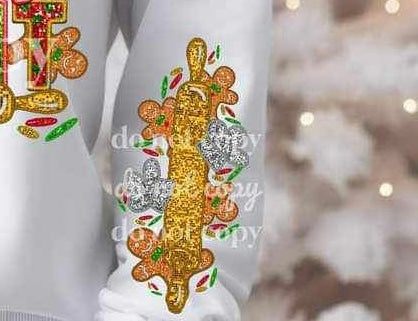 Sequin with dough roller with gingerbread men and chef hats) SLEEVE 11842 DTF transfer
