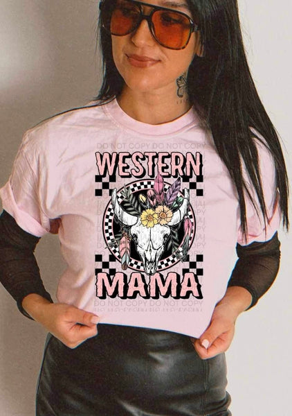 Western mama bull skull 23300 DTF transfera