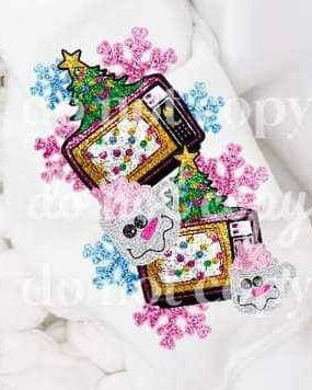 sequin tv, tree, snowman mug, snowflakes SLEEVE 16066 DTF Transfer