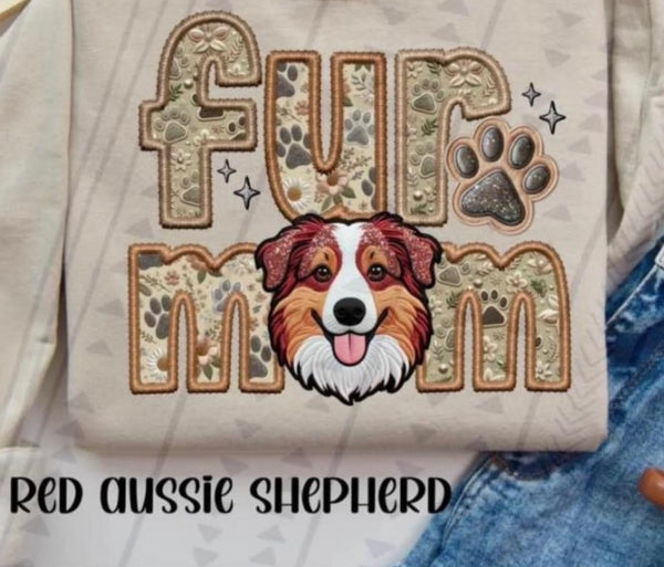 Red Aussie shepherd Mom Faux Embroidery DTF transfer