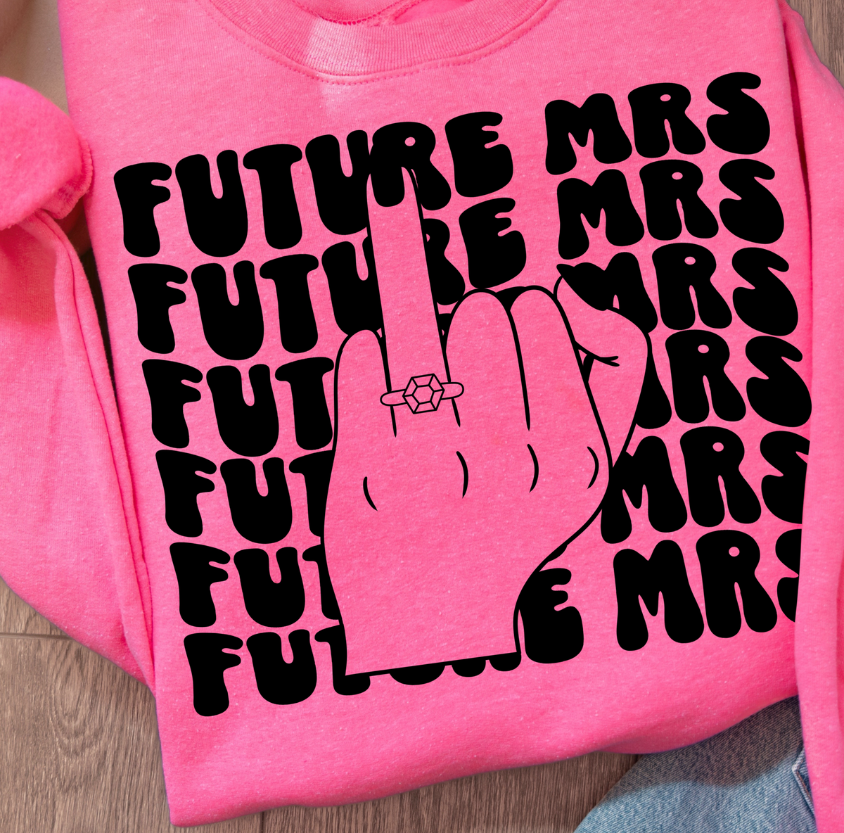 Future Mrs. stacked BLACK font (CMD) DTF transfer