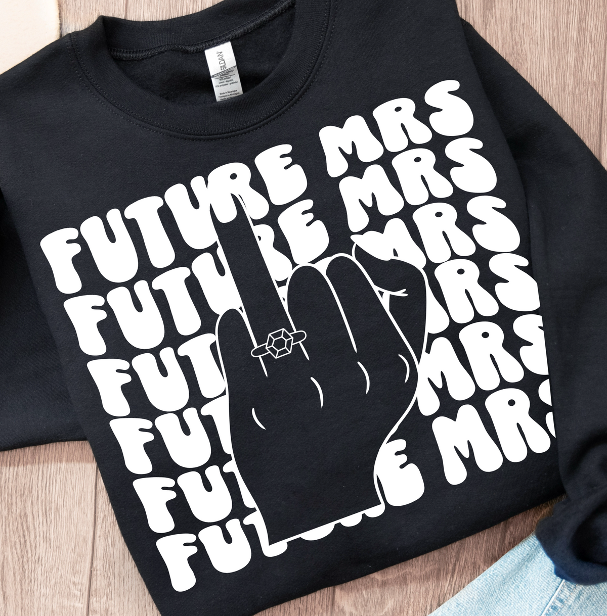 Future Mrs. stacked WHITE font (CMD) DTF transfer