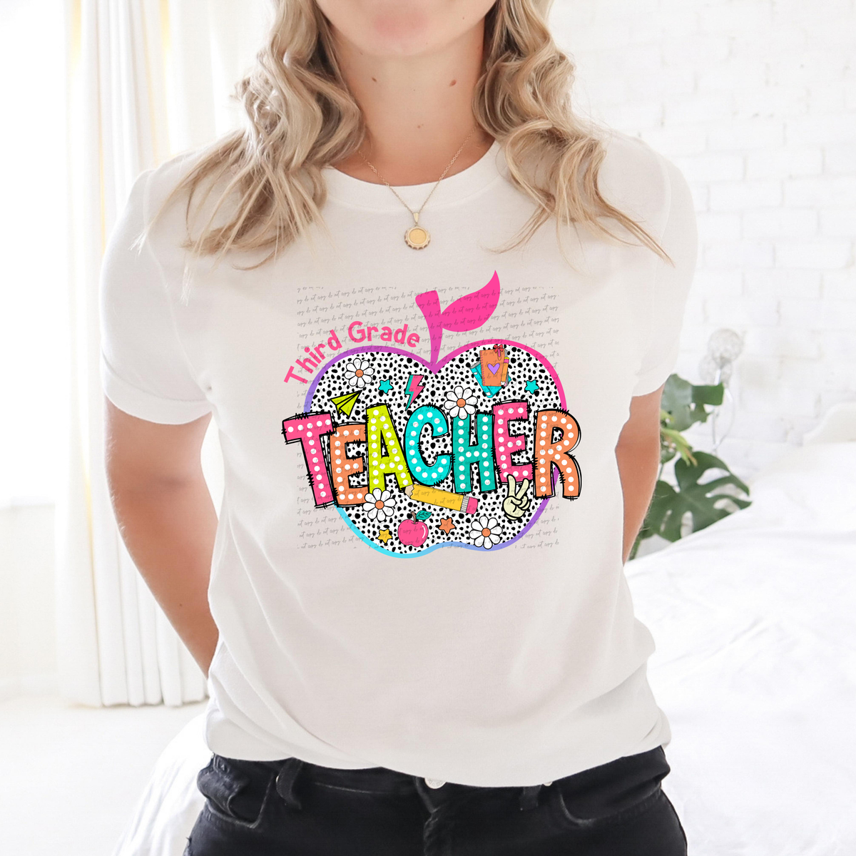 Third grade teacher dalmatian apple DTF transfer