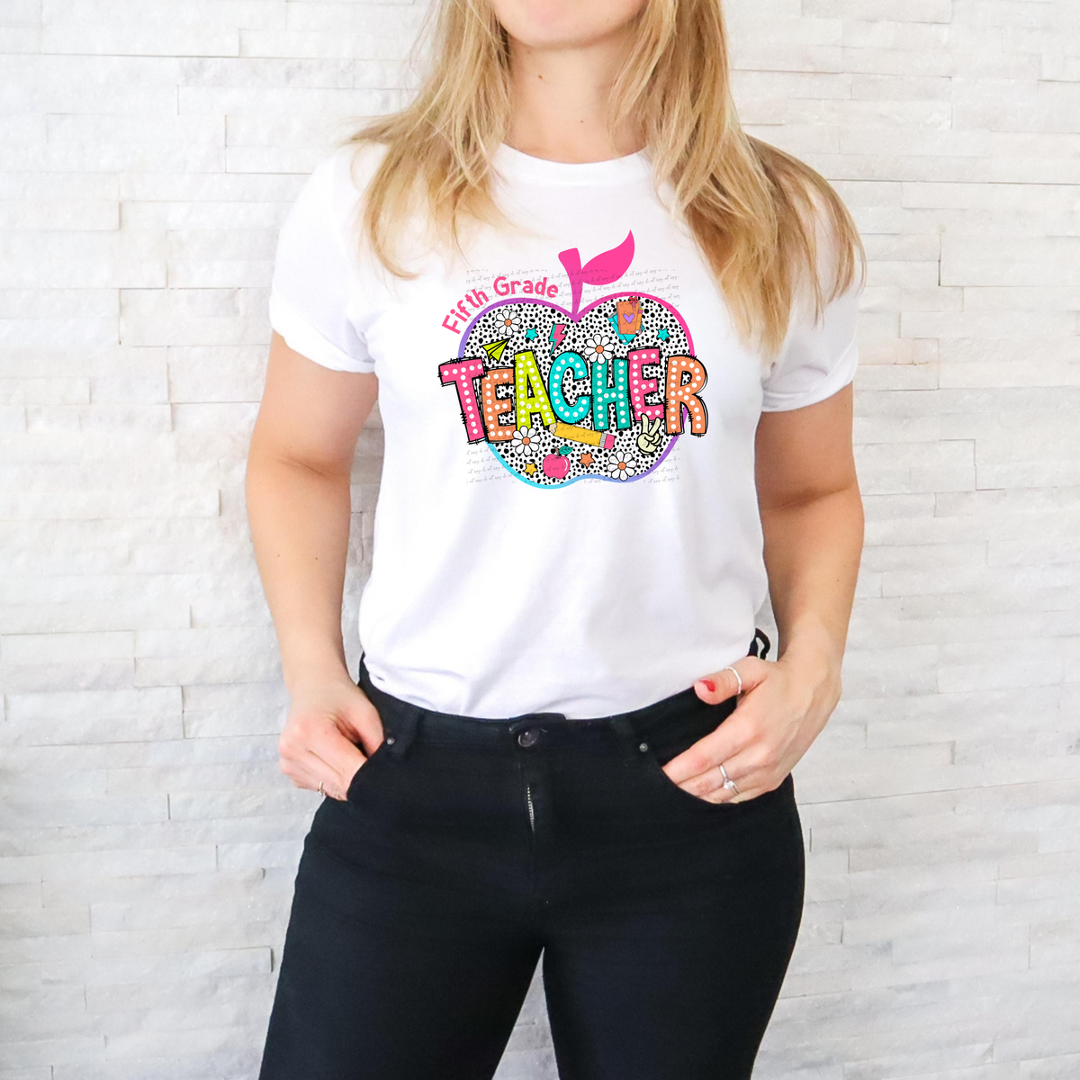 Fifth grade teacher dalmatian apple DTF transfer