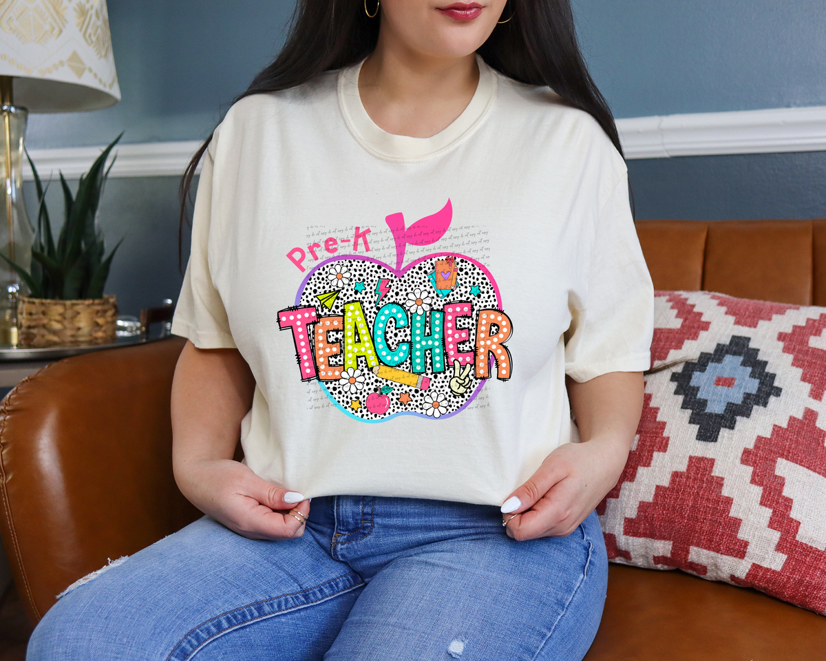 Pre-k teacher dalmatian apple 68669 DTF transfer