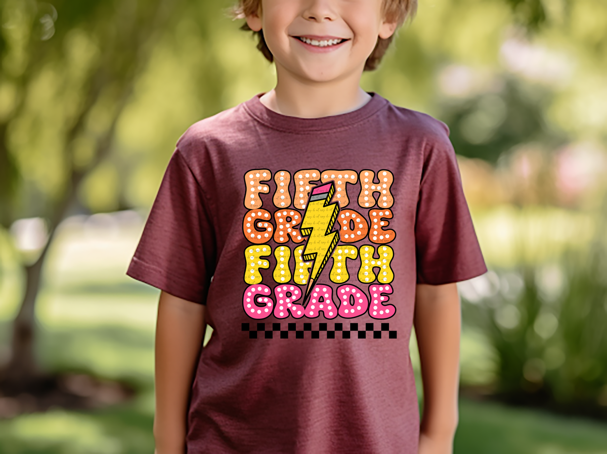 Fifth grade stacked yellow and pink transfer