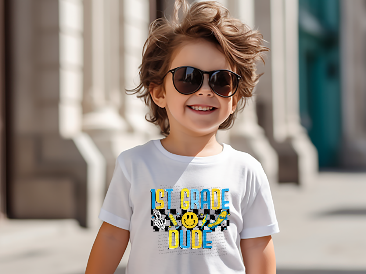 1st grade dude retro blue and yellow DTF transfer