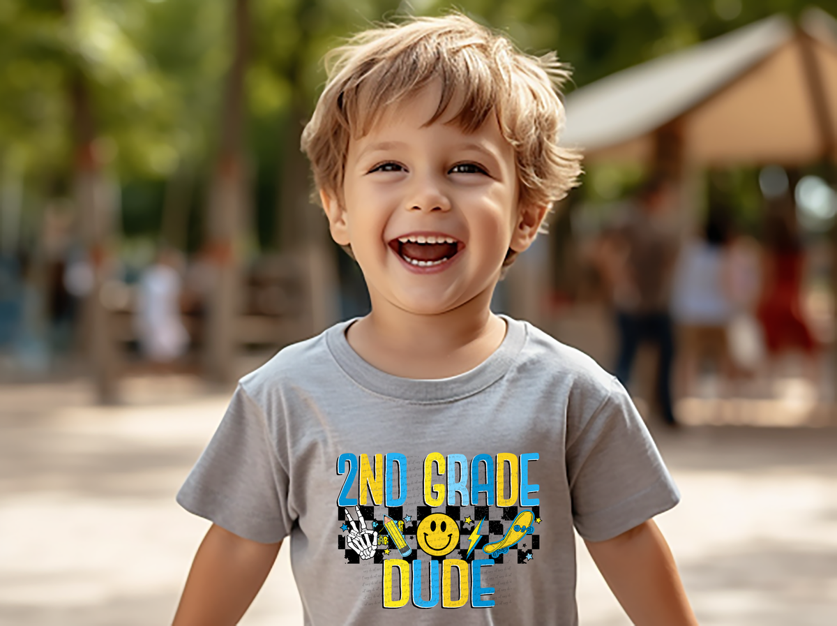 2nd grade dude retro blue and yellow 68658 DTF transfer