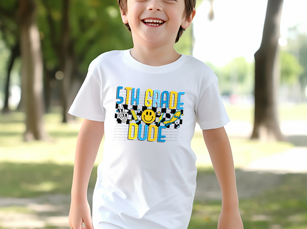5th grade dude retro blue and yellow DTF transfer