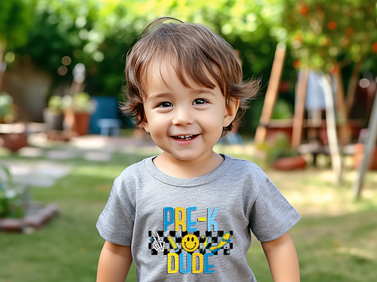 Pre-k dude retro blue and yellow DTF transfer