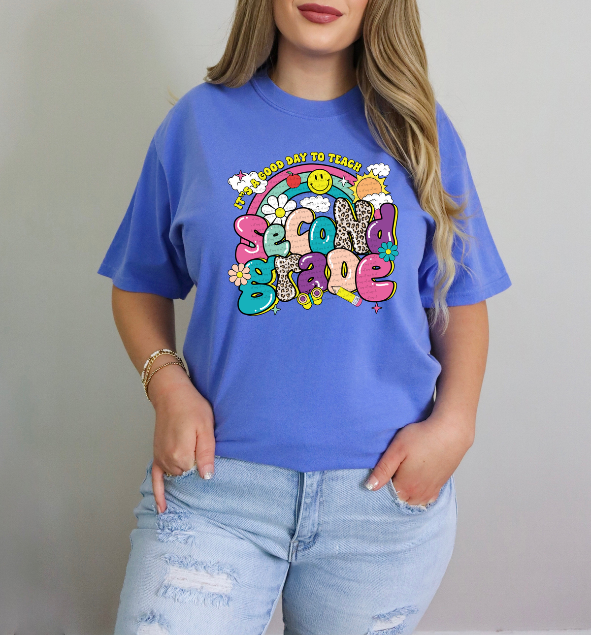Second grade retro rainbow DTF transfer