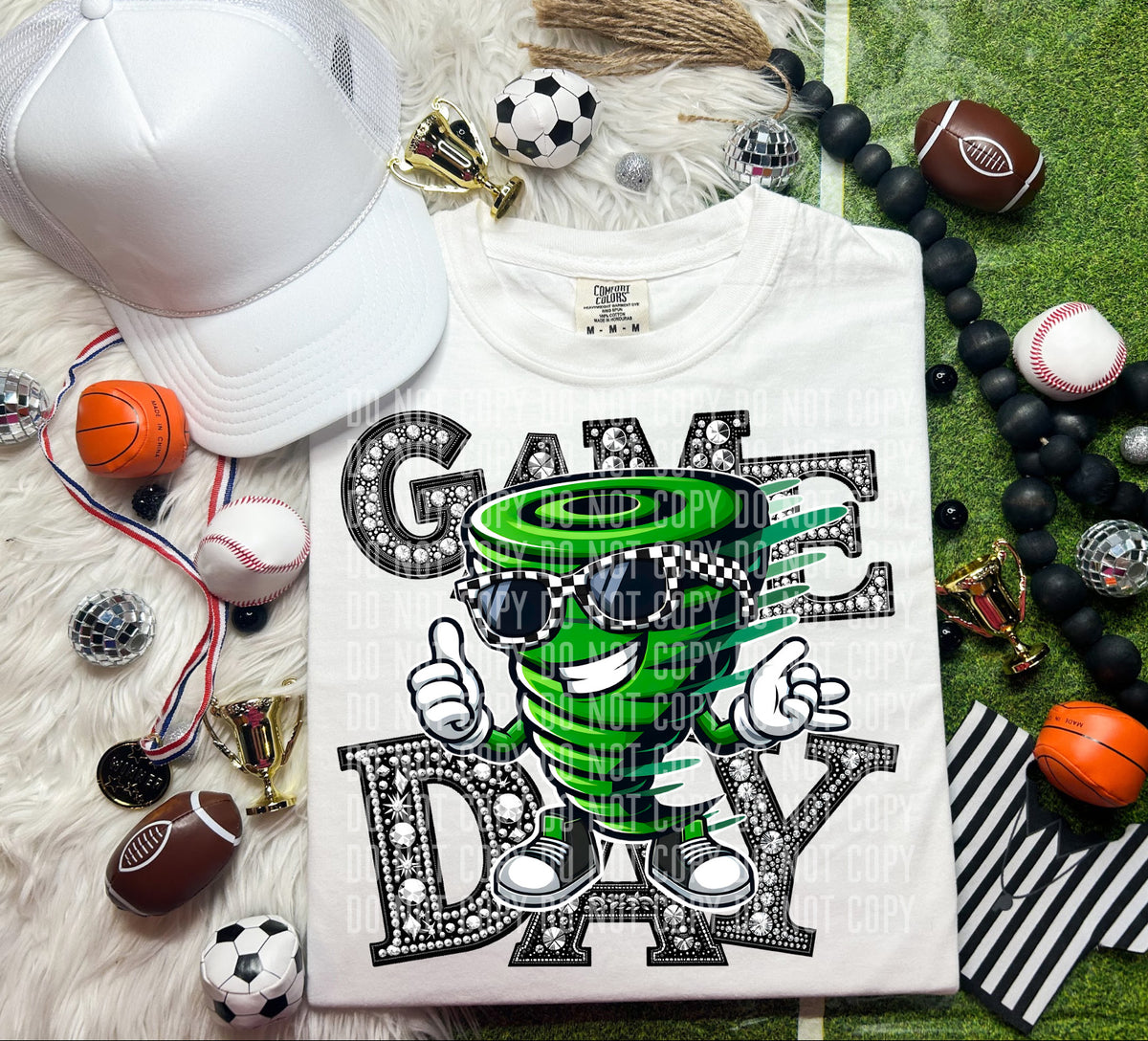 Game Day Silver Rhinestones Checkered Cyclone 54631 DTF transfer
