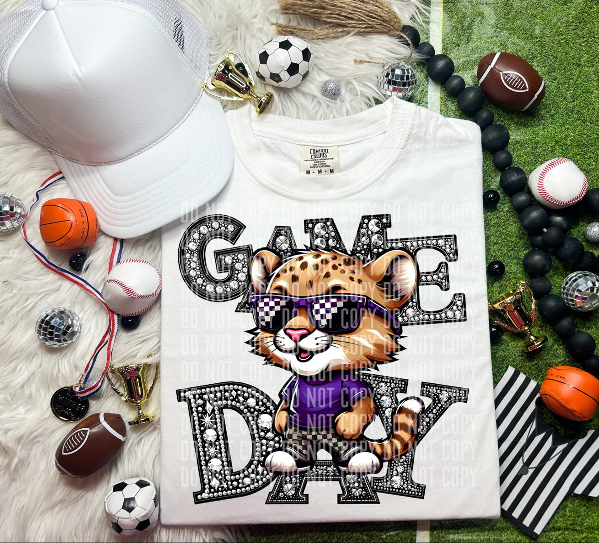 Game Day Silver Rhinestones Checkered 54633 DTF transfer