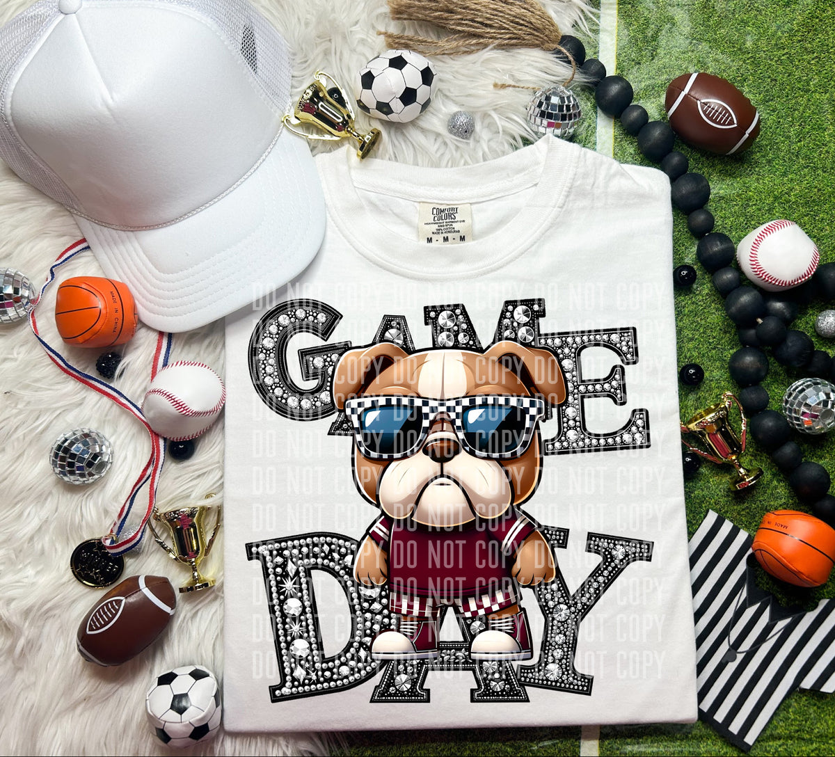 Game Day Silver Rhinestones Checkered 54636 DTF transfer