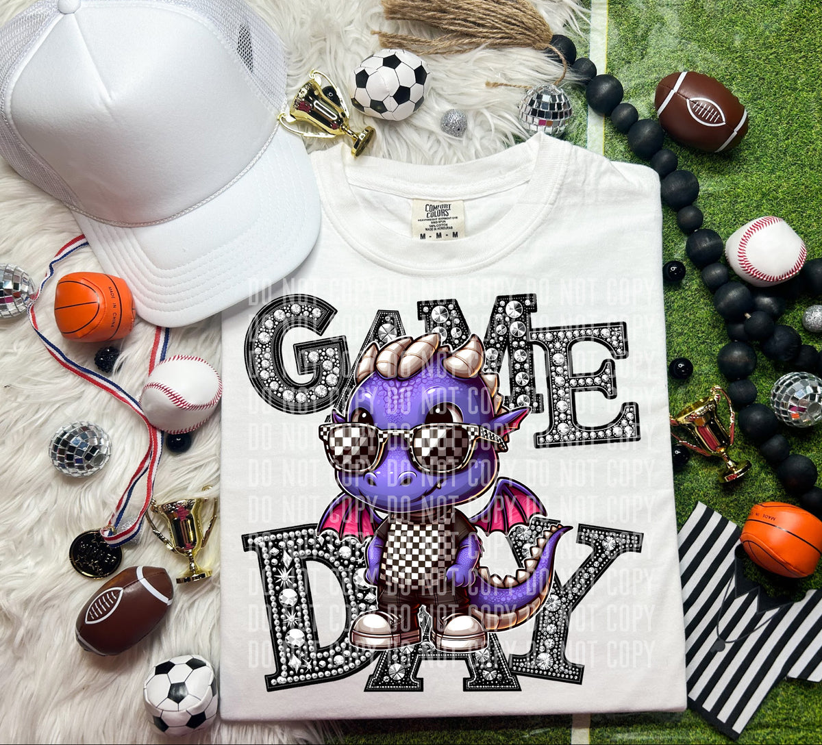 Game Day  Silver Rhinestones Checkered Dragon 54546 DTF transfer