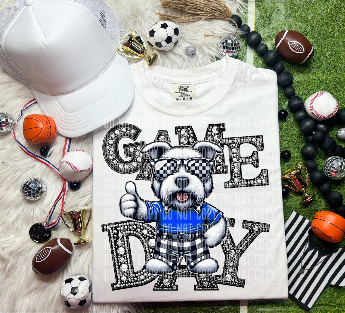 Game Day Silver Rhinestones Checkered Dog 54548 DTF transfer