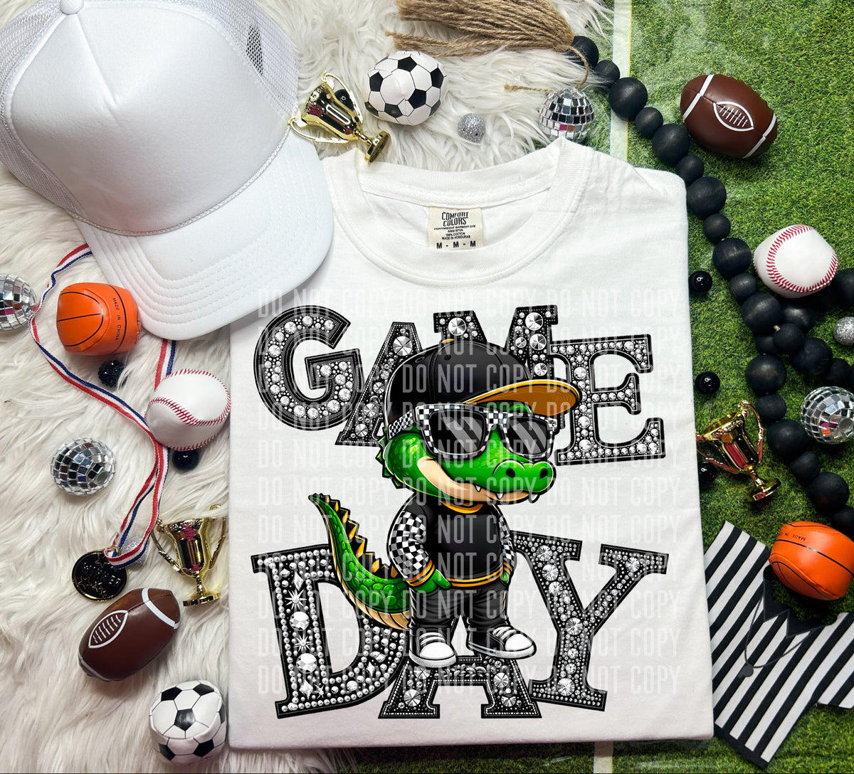 Game Day Silver Rhinestones Checkered Gator 54553 DTF transfer