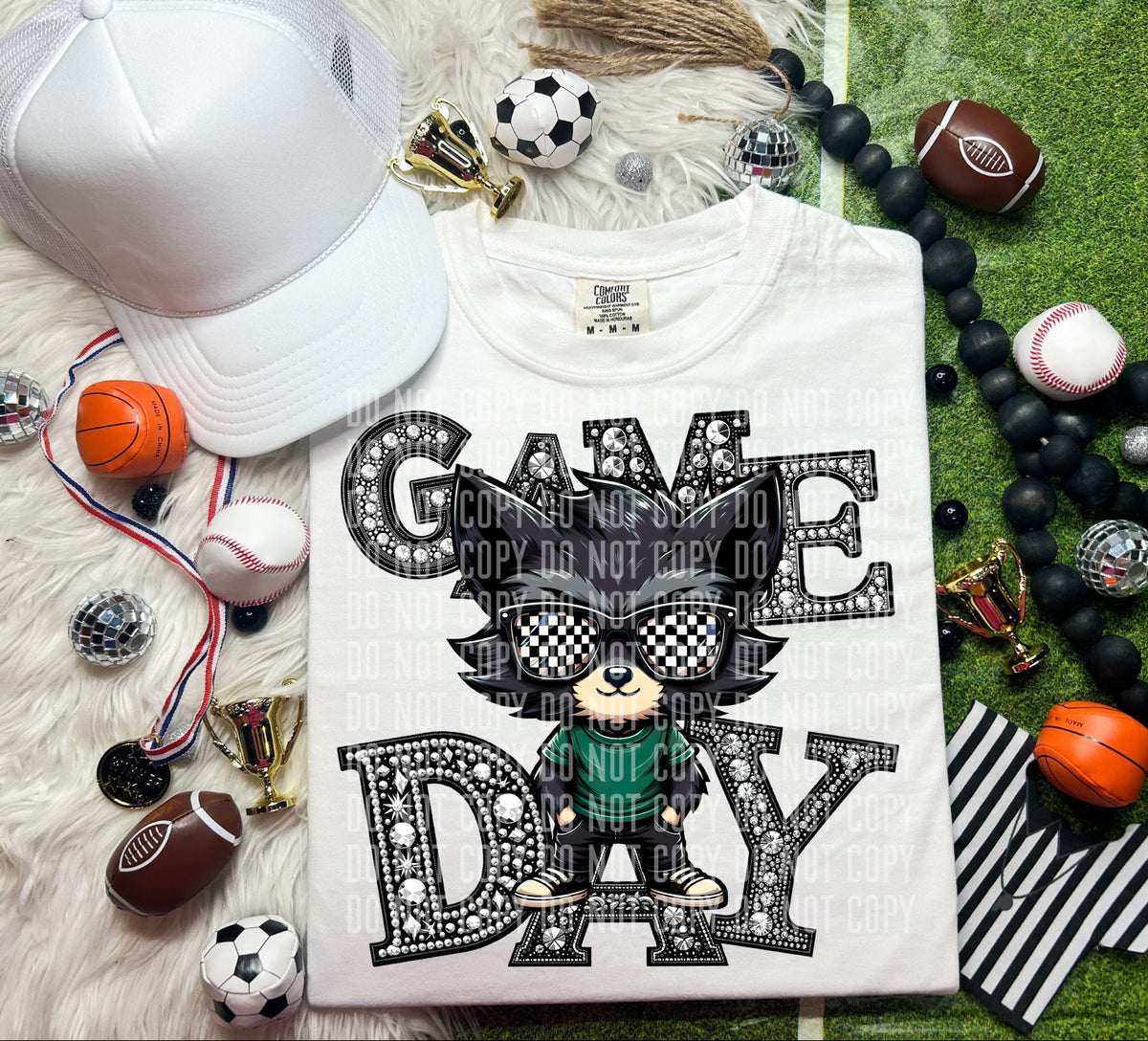 Game Day Silver Rhinestones Checkered 54554 DTF transfer