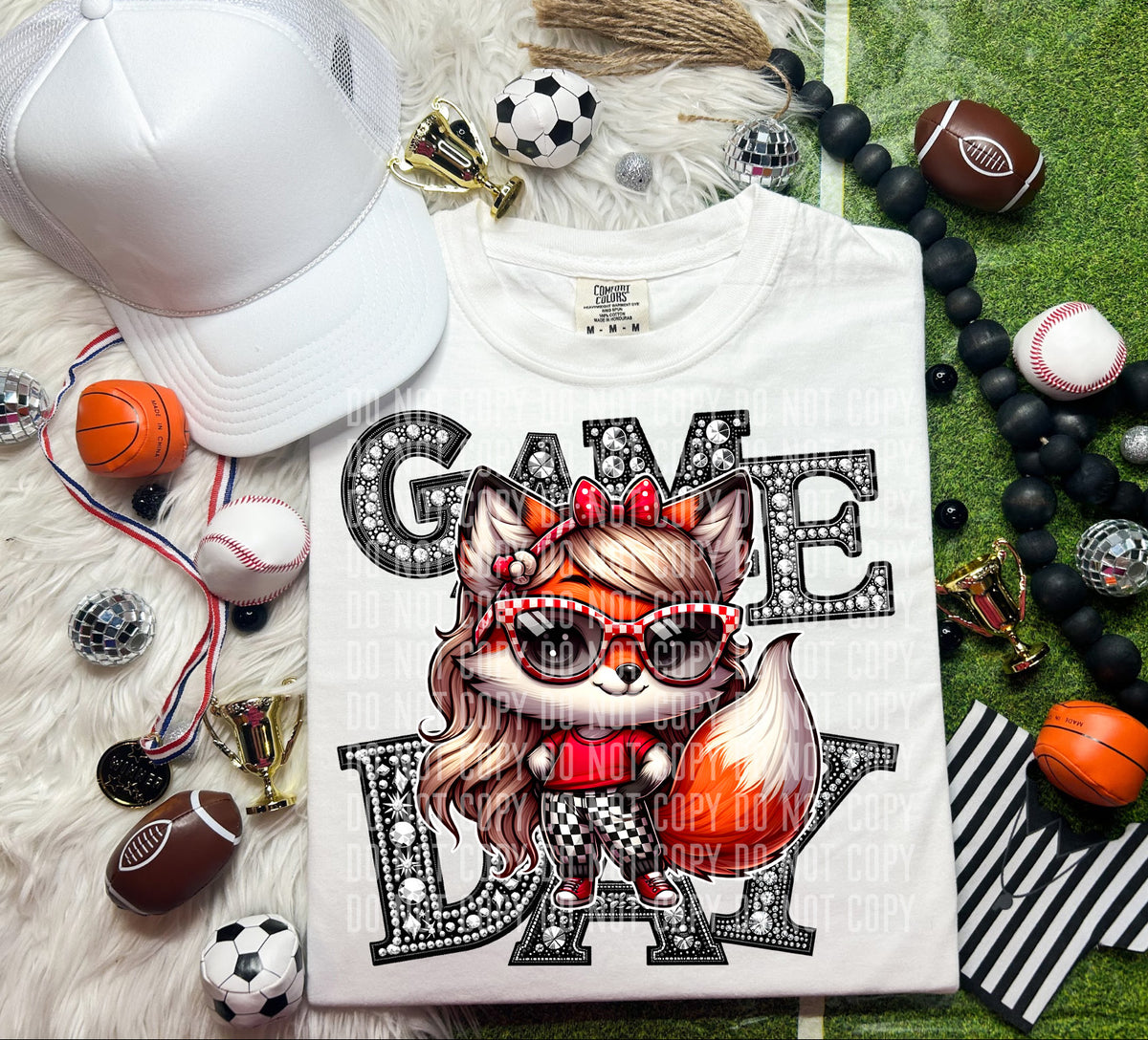 Game Day  Silver Rhinestones Checkered 54555 DTF transfer