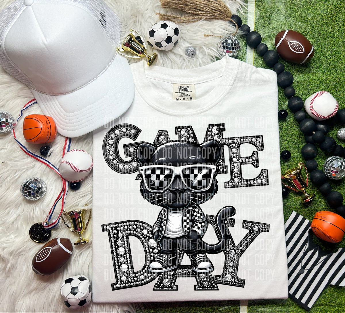 Game Day Silver Rhinestones Checkered Panther 54557 DTF transfer