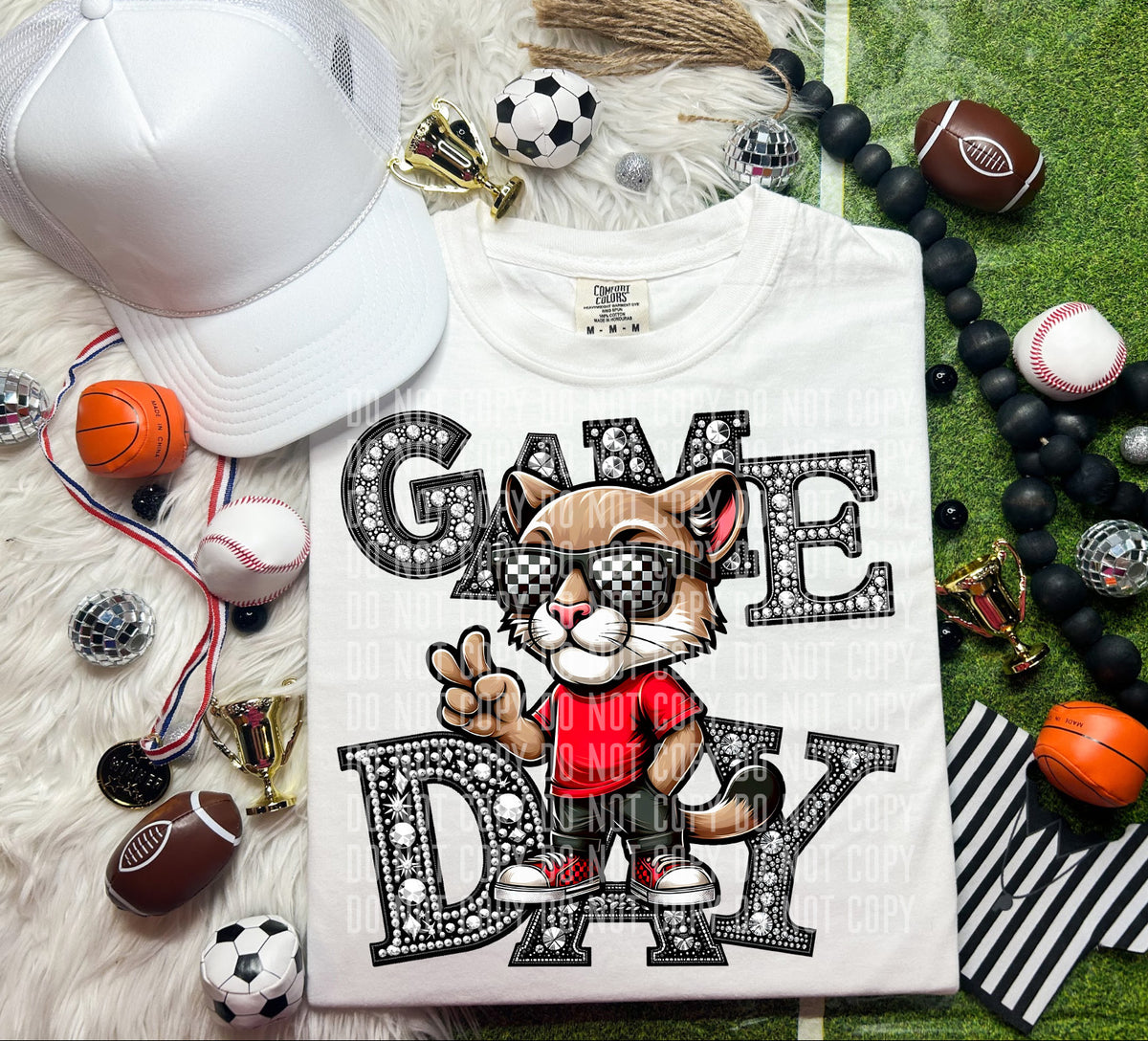 Game Day  Silver Rhinestones Checkered 54563 DTF transfer