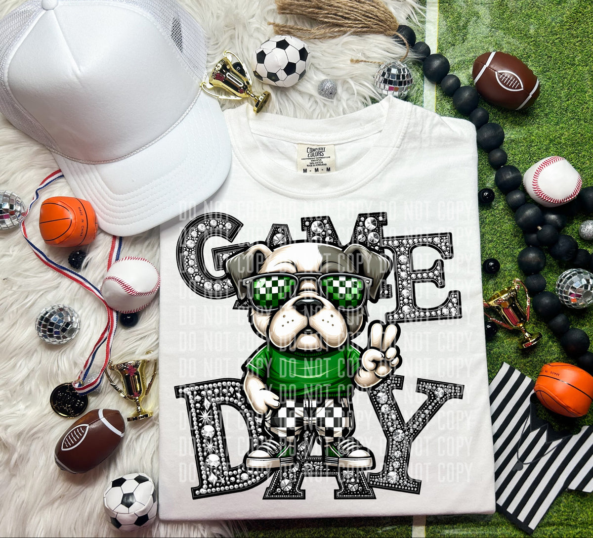 Game Day Silver Rhinestones Checkered Bulldog 54565 DTF transfer
