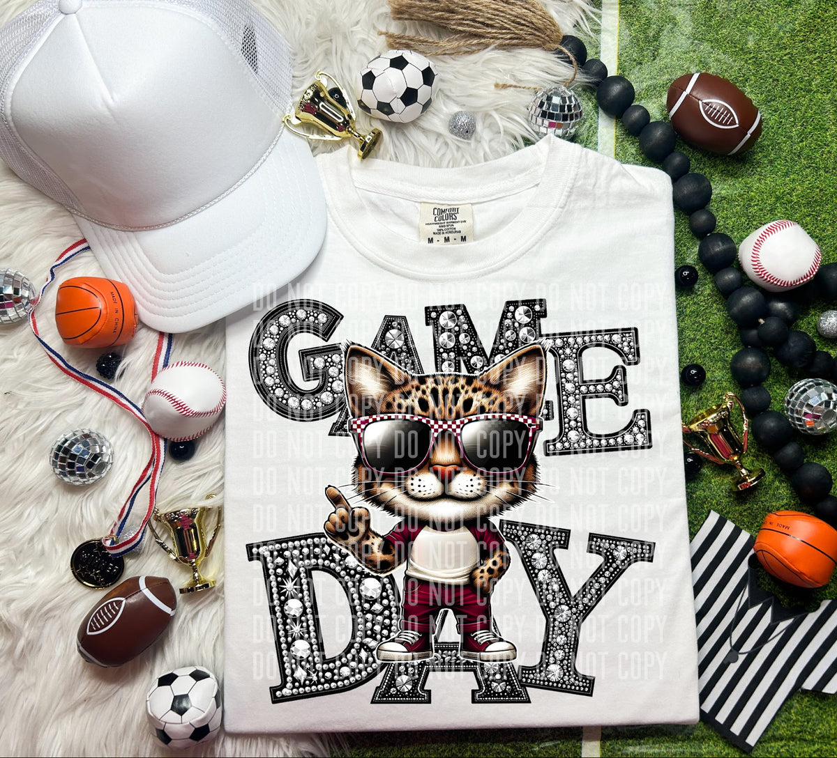 Game Day Silver Rhinestones Checkered Leopard 54567 DTF transfer
