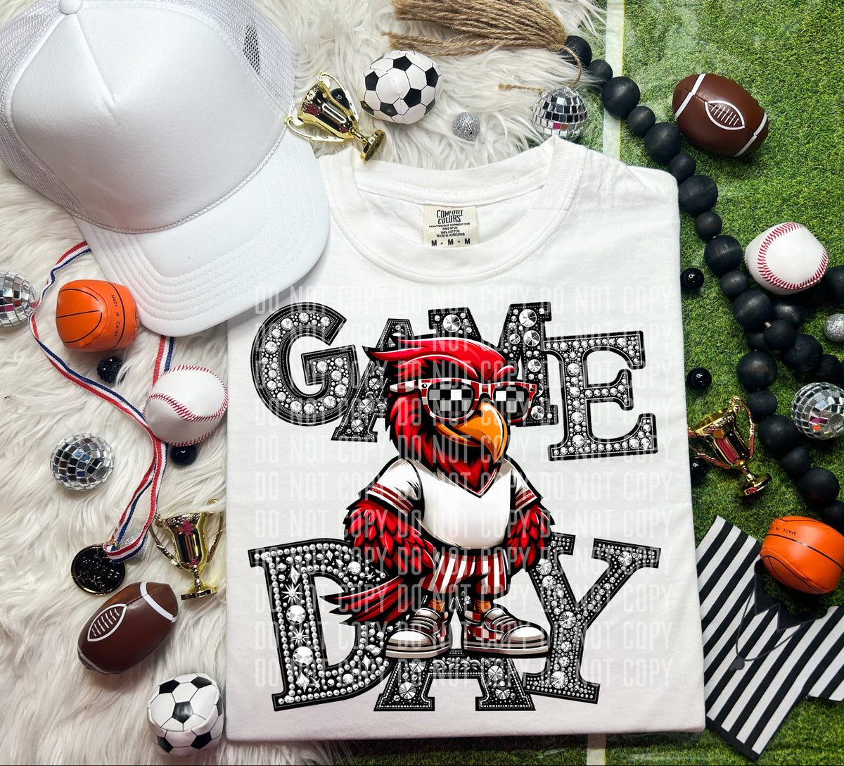 Game Day Silver Rhinestones Checkered Cardinal 54571 DTF transfer