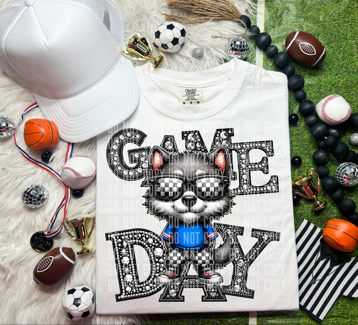 Game Day Silver Rhinestones Checkered 54535 DTF transfer