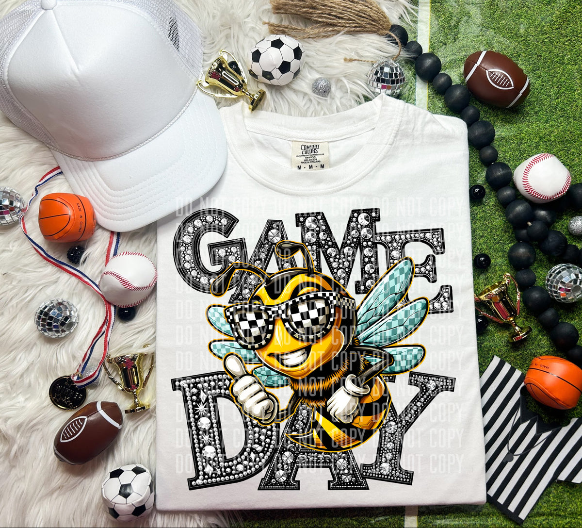 Game Day Silver Rhinestones Checkered Yellow Jackets 54572 DTF transfer