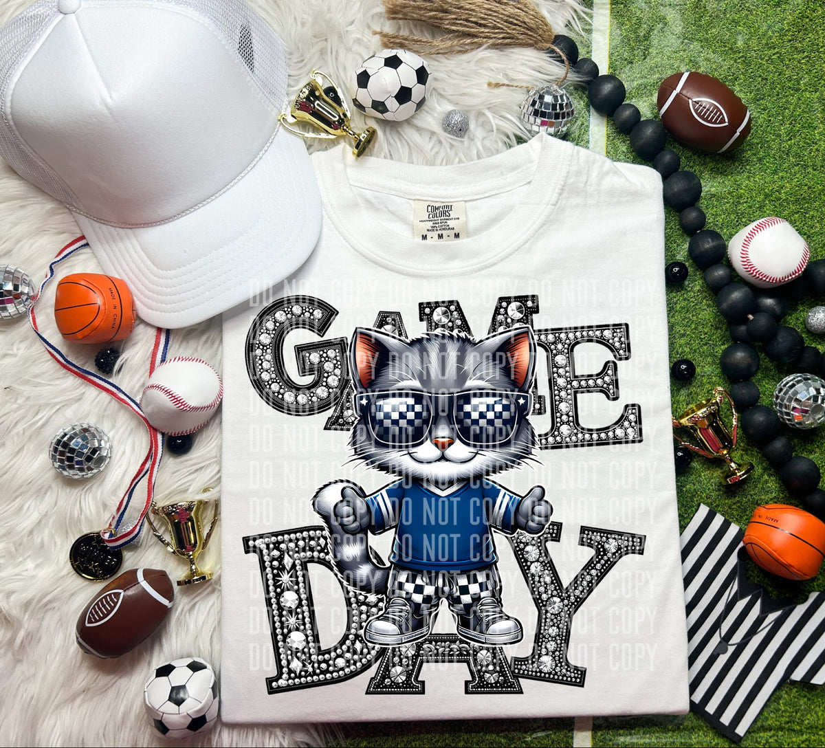 Game Day Silver Rhinestones Checkered 54573 DTF transfer