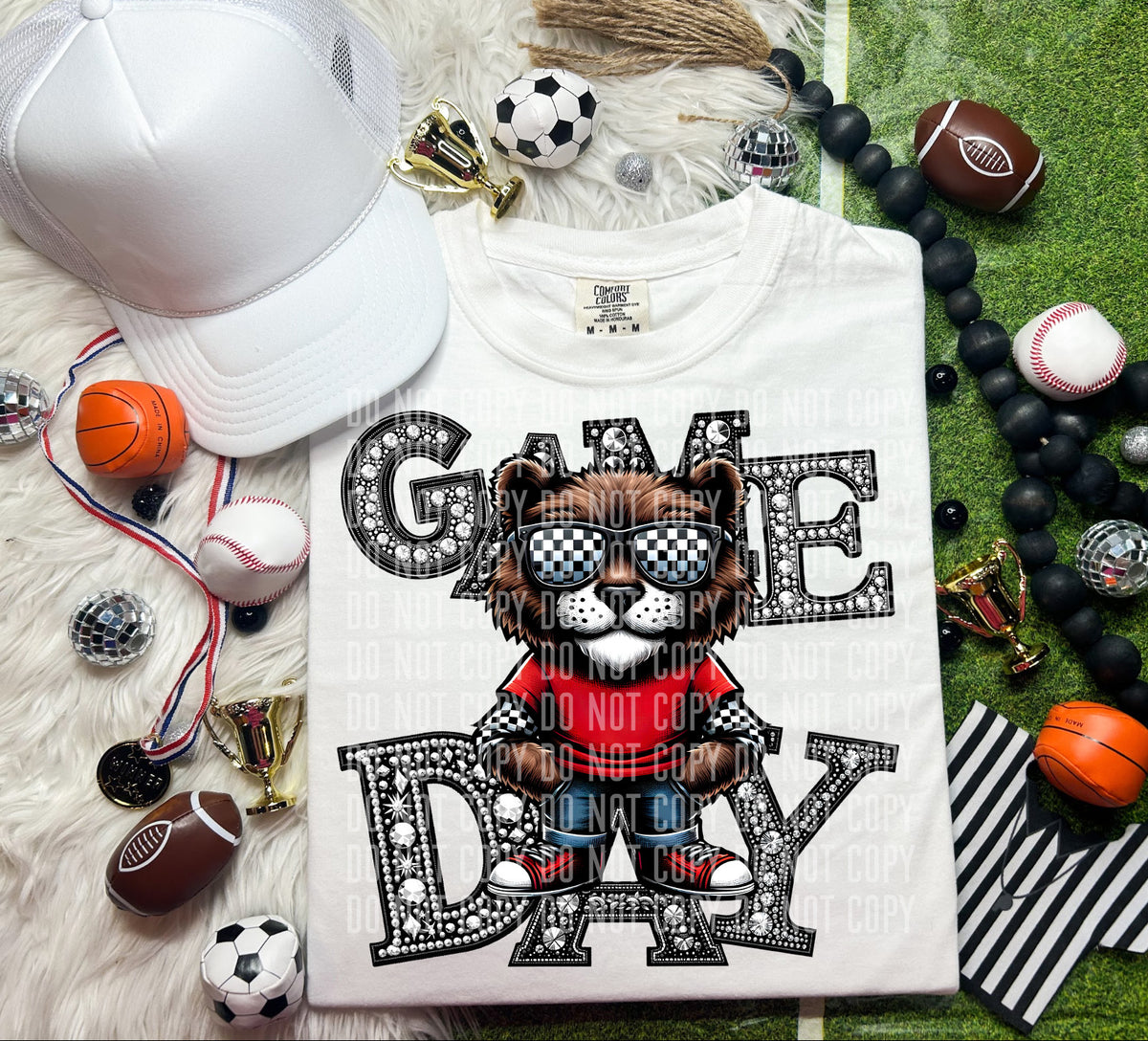 Game Day Silver Rhinestones Checkered 54578 DTF transfer