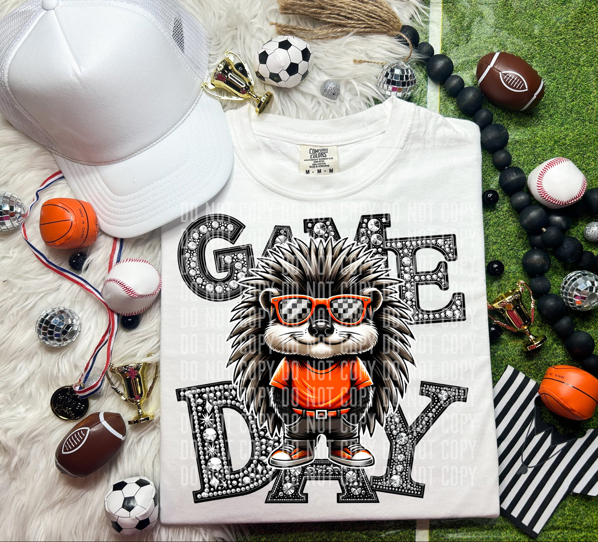 Game Day Silver Rhinestones Checkered Porcupine 54579 DTF transfer