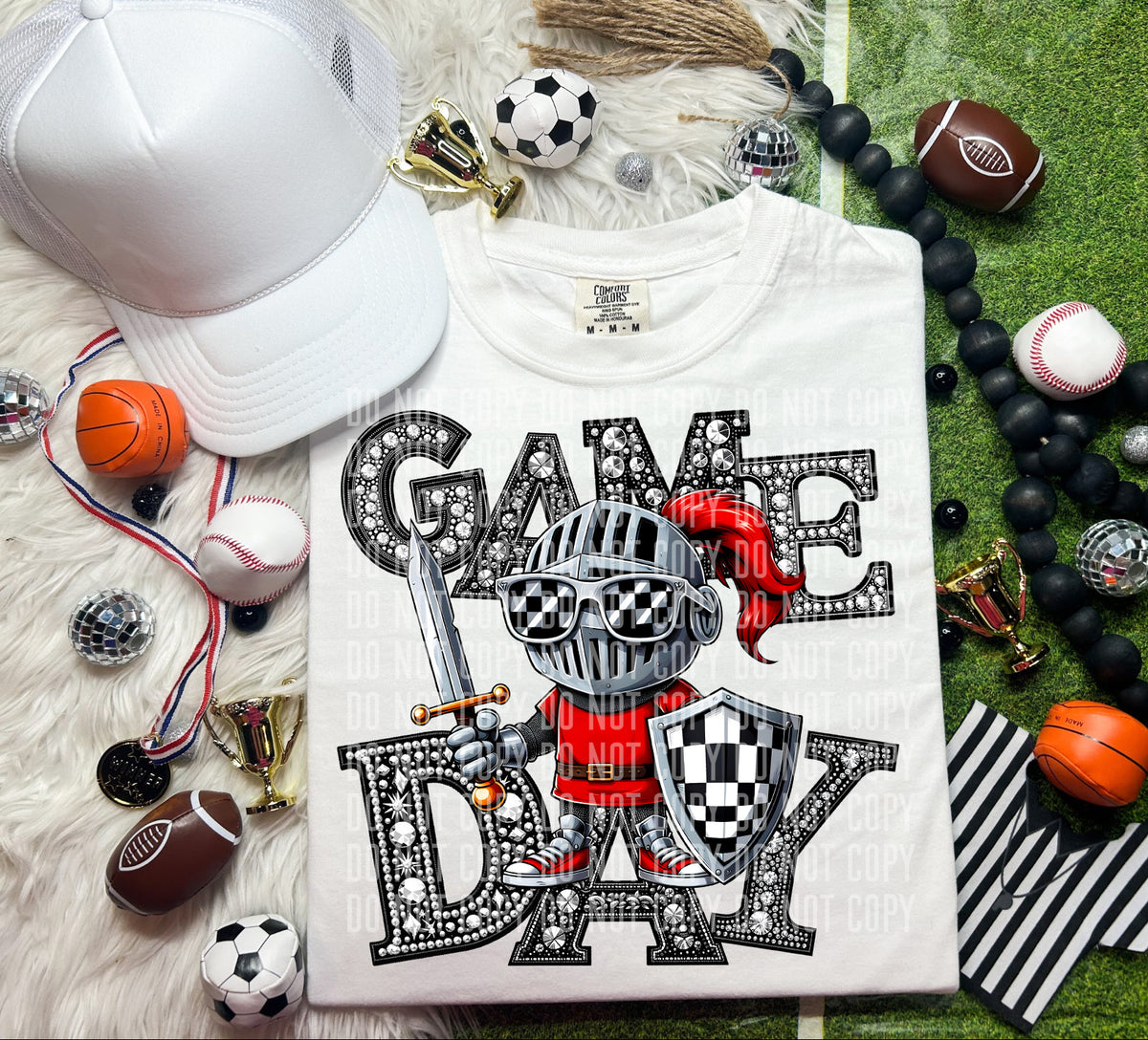 Game Day Silver Rhinestones Checkered Knights 54580 DTF transfer