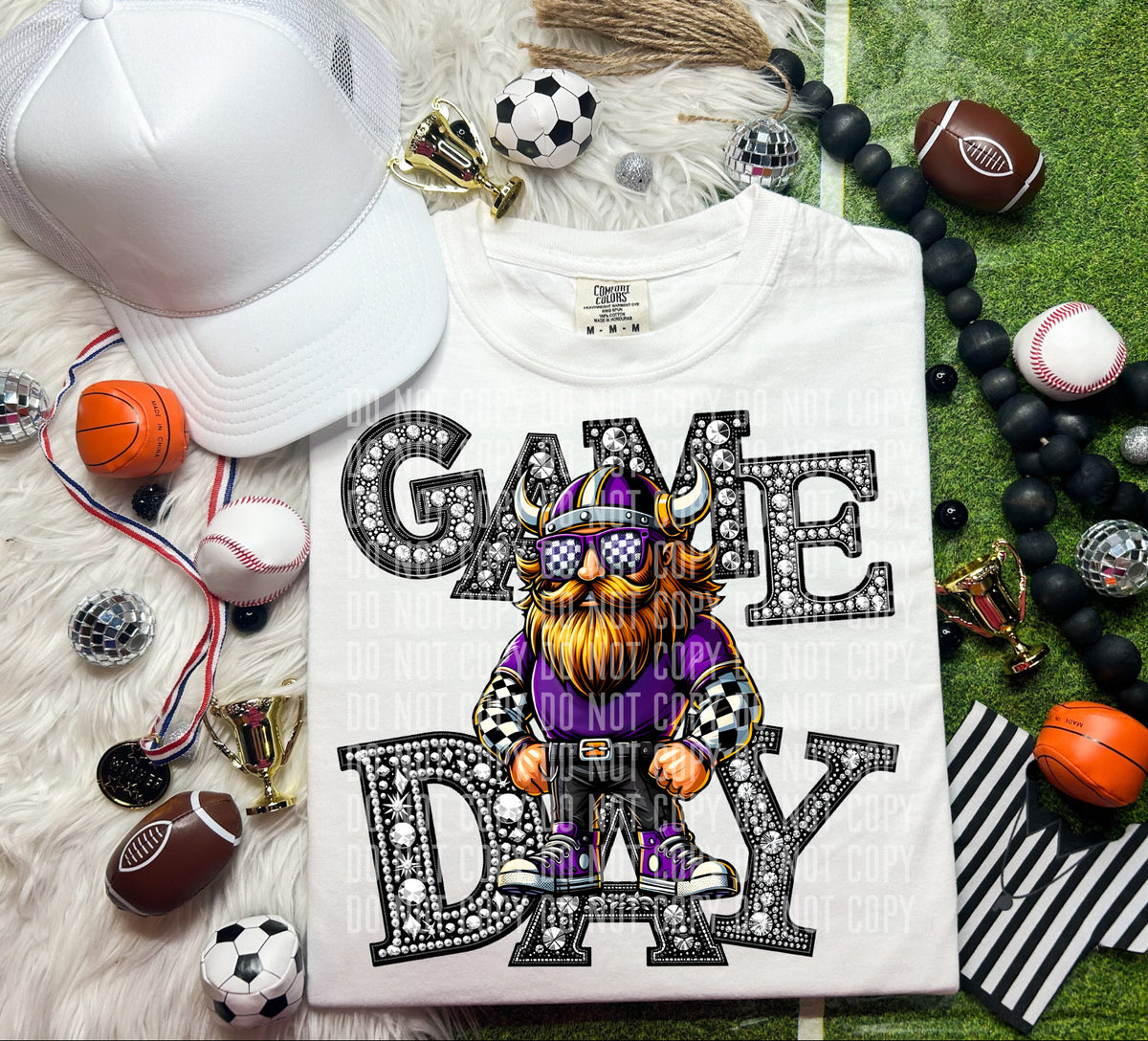 Game Day Silver Rhinestones Checkered Vikings 54581 DTF transfer