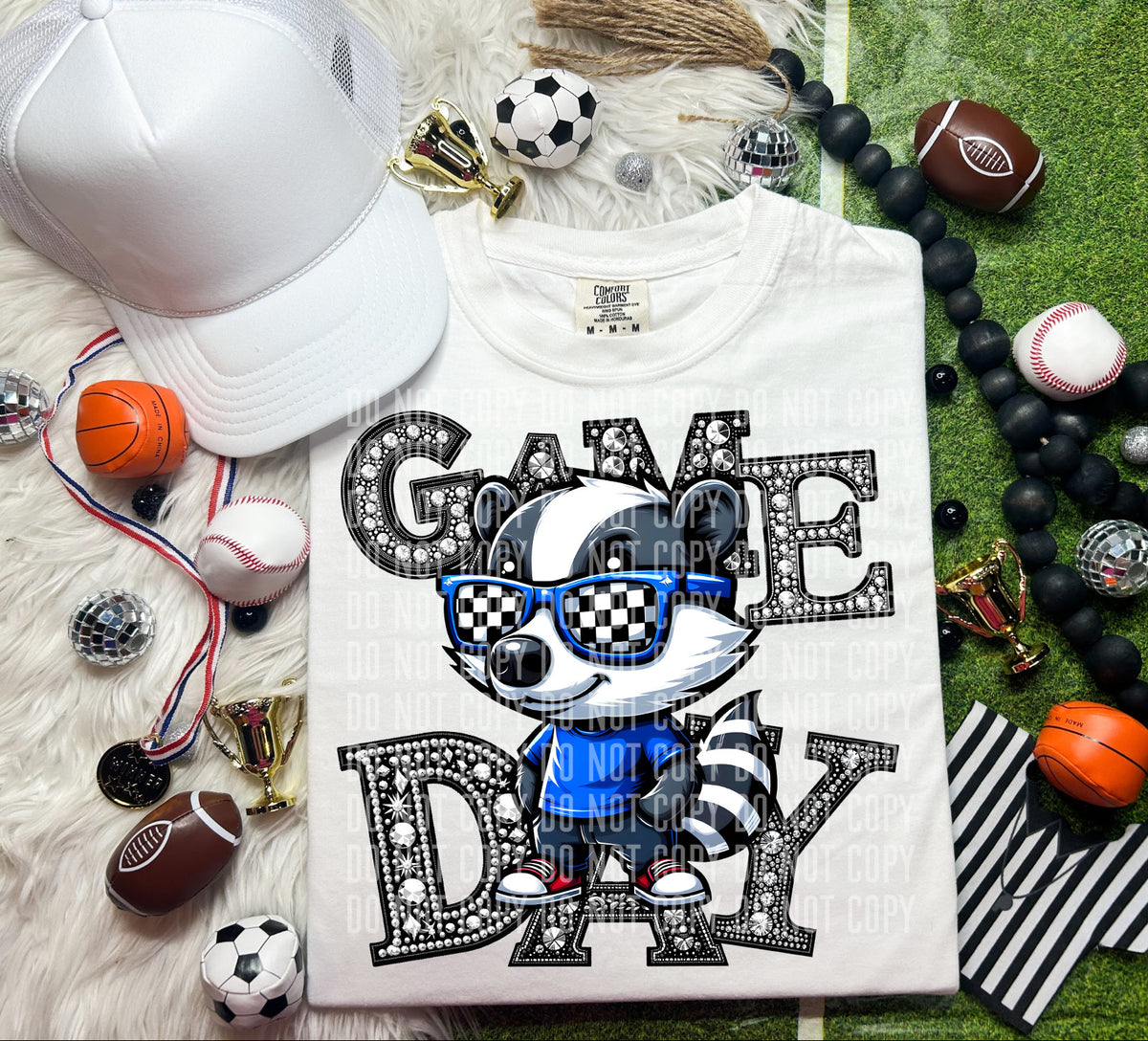 Game Day Silver Rhinestones Checkered Badger 54586 DTF transfer